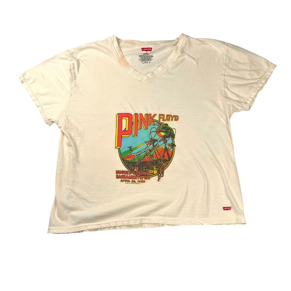 Levi's Pink Floyd Hughes Stadium Sacramento 1968 Graphic V-Neck T-Shirt Large